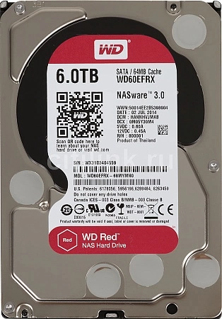 WD60EFRX, Жесткий диск, HDD SATA-III WD Red, 6ТБ, 3.5&quot;, 5400об/мин, 64Мб