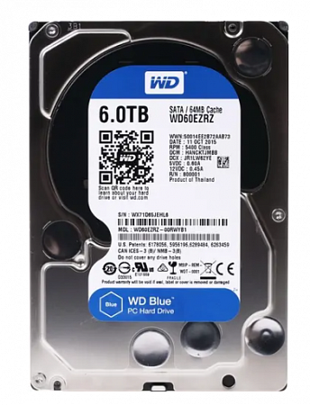 WD60EZRZ, Жесткий диск, HDD SATA-III WD Blue, 6ТБ, 3.5&quot;, IntelliPower, 64Мб buffer (DV-Digital Video)