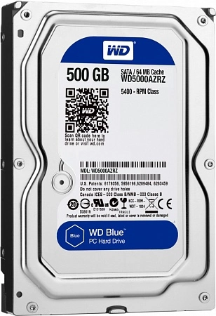 Жесткий диск HDD SATA-III WD Blue, WD5000AZRZ, 500ГБ, 3.5&quot;, 5400об/мин, 64Мб